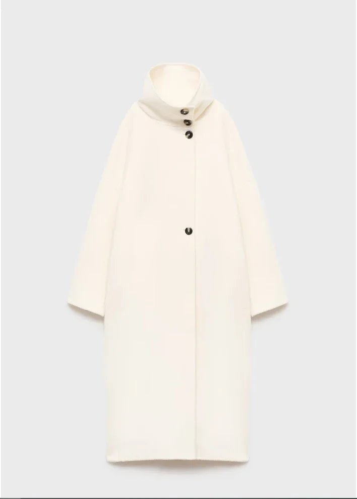 Julia Women's Stand Collar Long Coat - Off White Winter Coat - Image 7