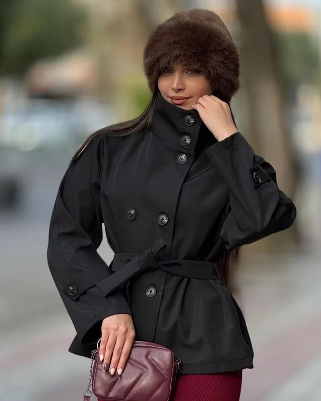 Kara Stand Collar Crop Trenchcoat - Women's Fall and Winter Outerwear - Image 14