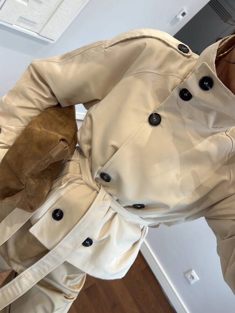 Kara Stand Collar Crop Trenchcoat - Women's Fall and Winter Outerwear - Image 9