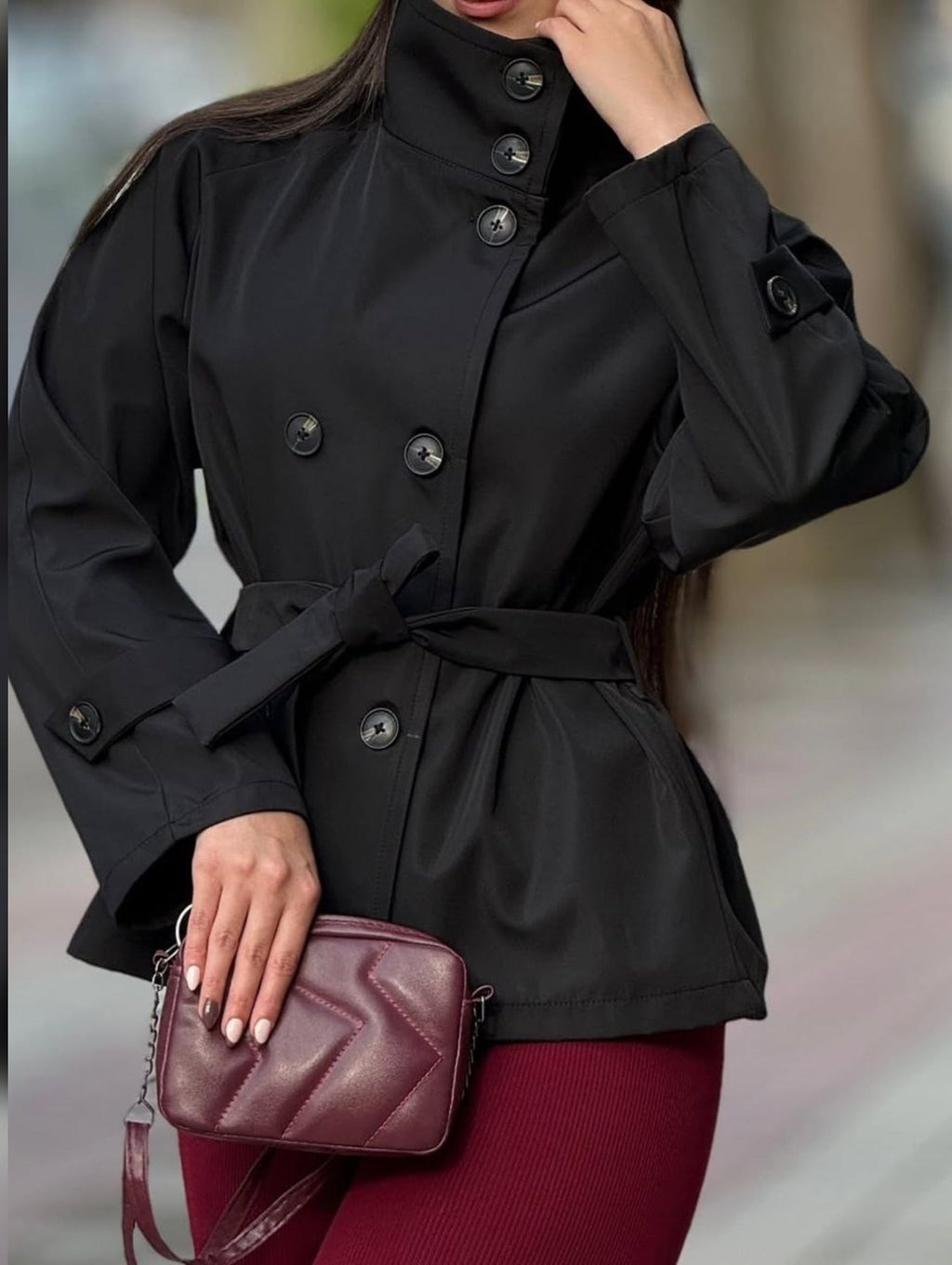 Kara Stand Collar Crop Trenchcoat - Women's Fall and Winter Outerwear - Image 15