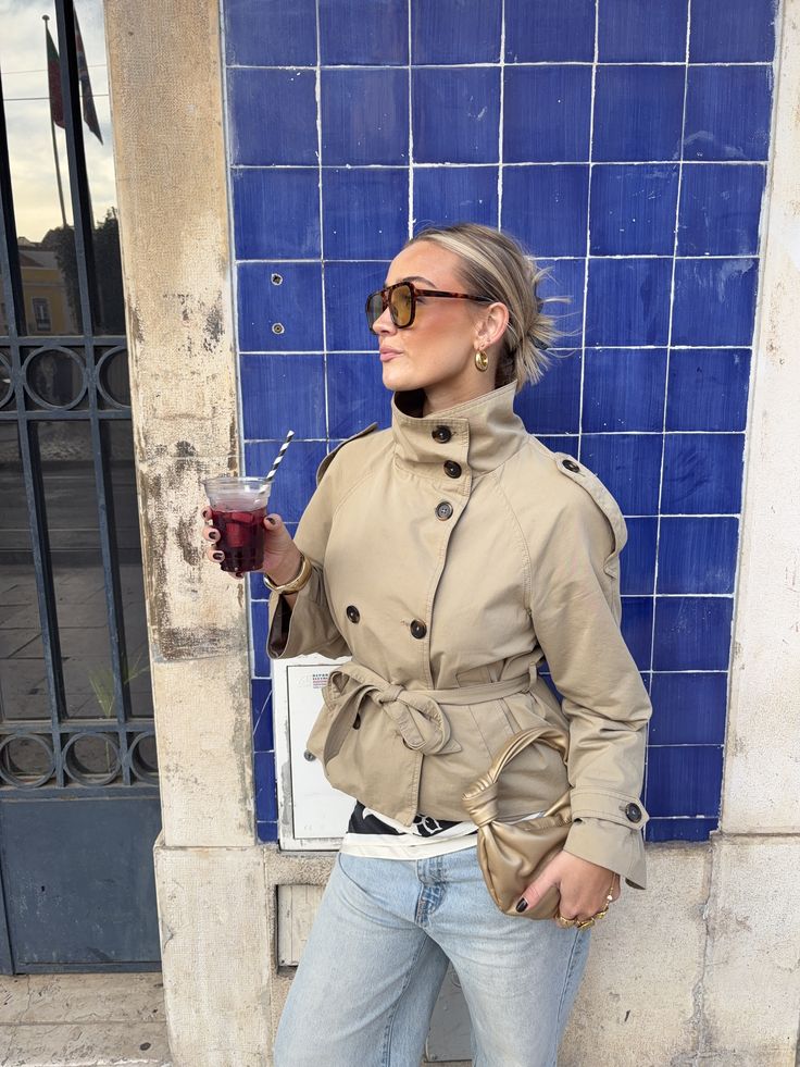 Kara Stand Collar Crop Trenchcoat - Women's Fall and Winter Outerwear