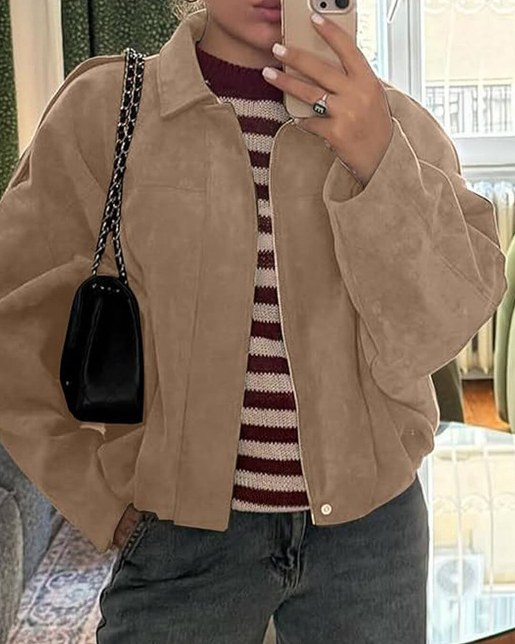 Katherine Women's Suede Bomber Jacket - Soft Suede-Finish Spring Layer - Image 14