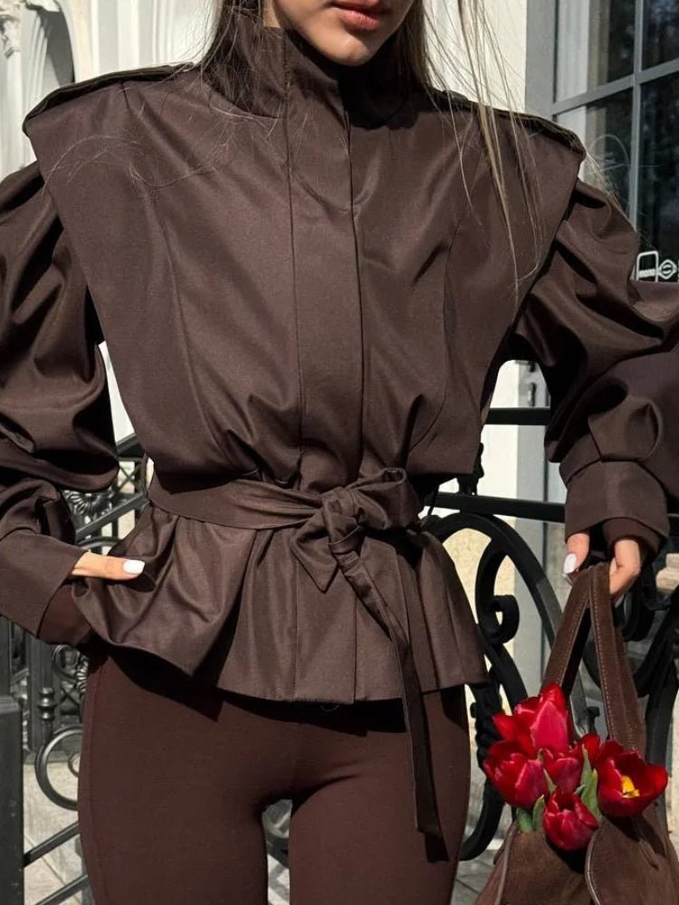 Leizel Lace Up Stand Collar Jacket - Women's Fall and Winter Outerwear - Image 4