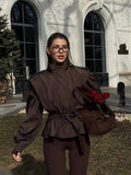Leizel Lace Up Stand Collar Jacket - Women's Fall and Winter Outerwear