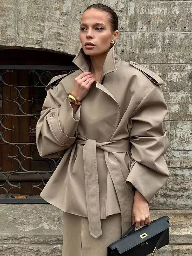 Leizel Lace Up Stand Collar Jacket - Women's Fall and Winter Outerwear - Image 8