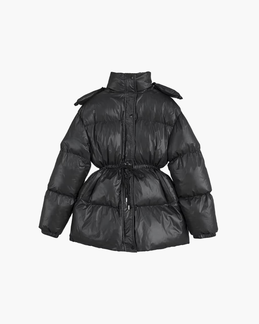 Lorie Women's Hooded Puffer Coat - Drawstring Waist Winter Jacket