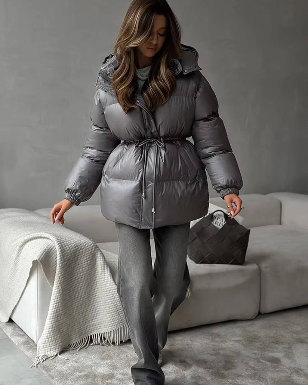 Lorie Women's Hooded Puffer Coat - Drawstring Waist Winter Jacket - Image 8