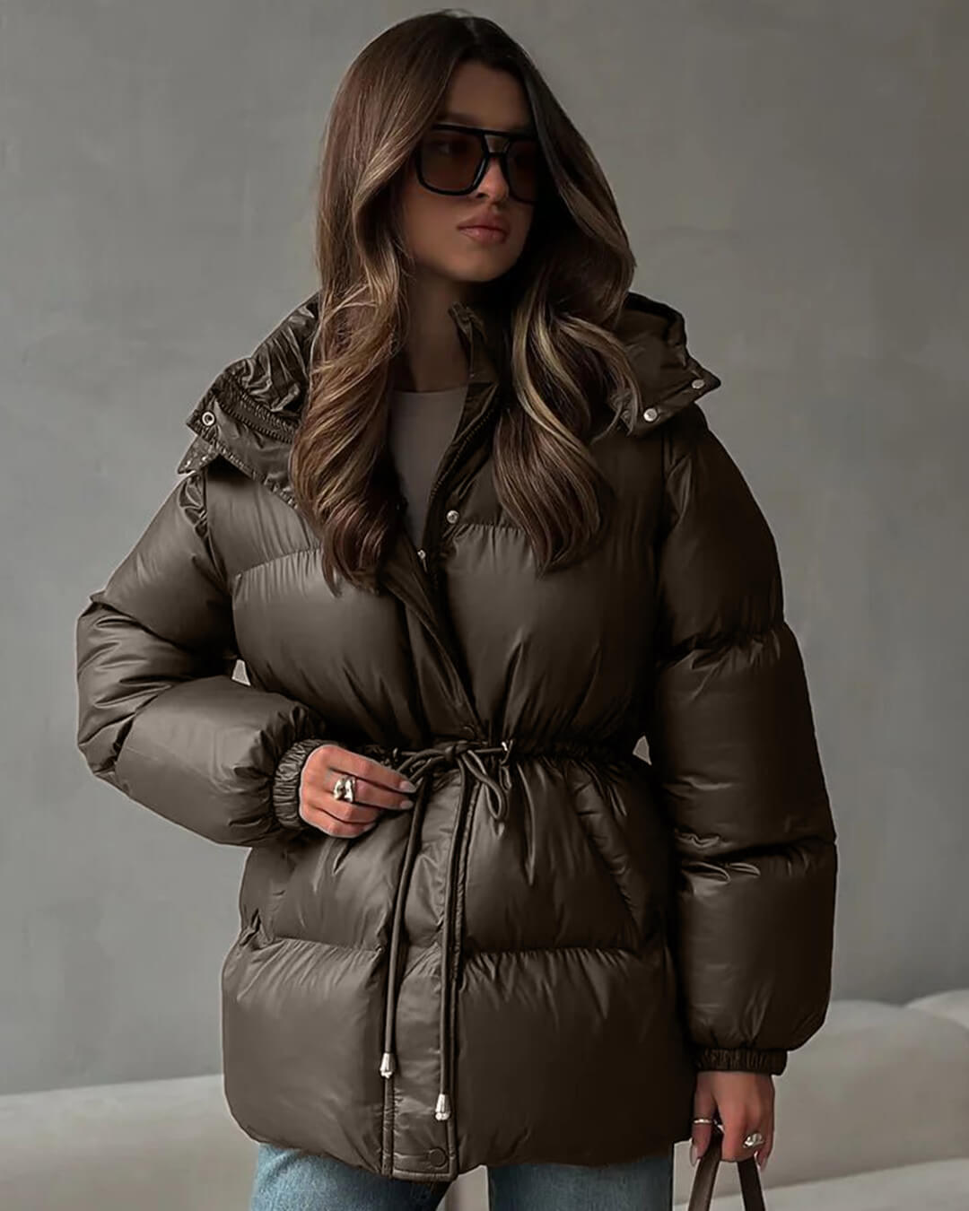 Lorie Women's Hooded Puffer Coat - Drawstring Waist Winter Jacket - Image 10