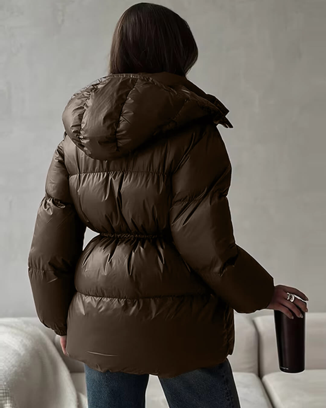 Lorie Women's Hooded Puffer Coat - Drawstring Waist Winter Jacket - Image 11