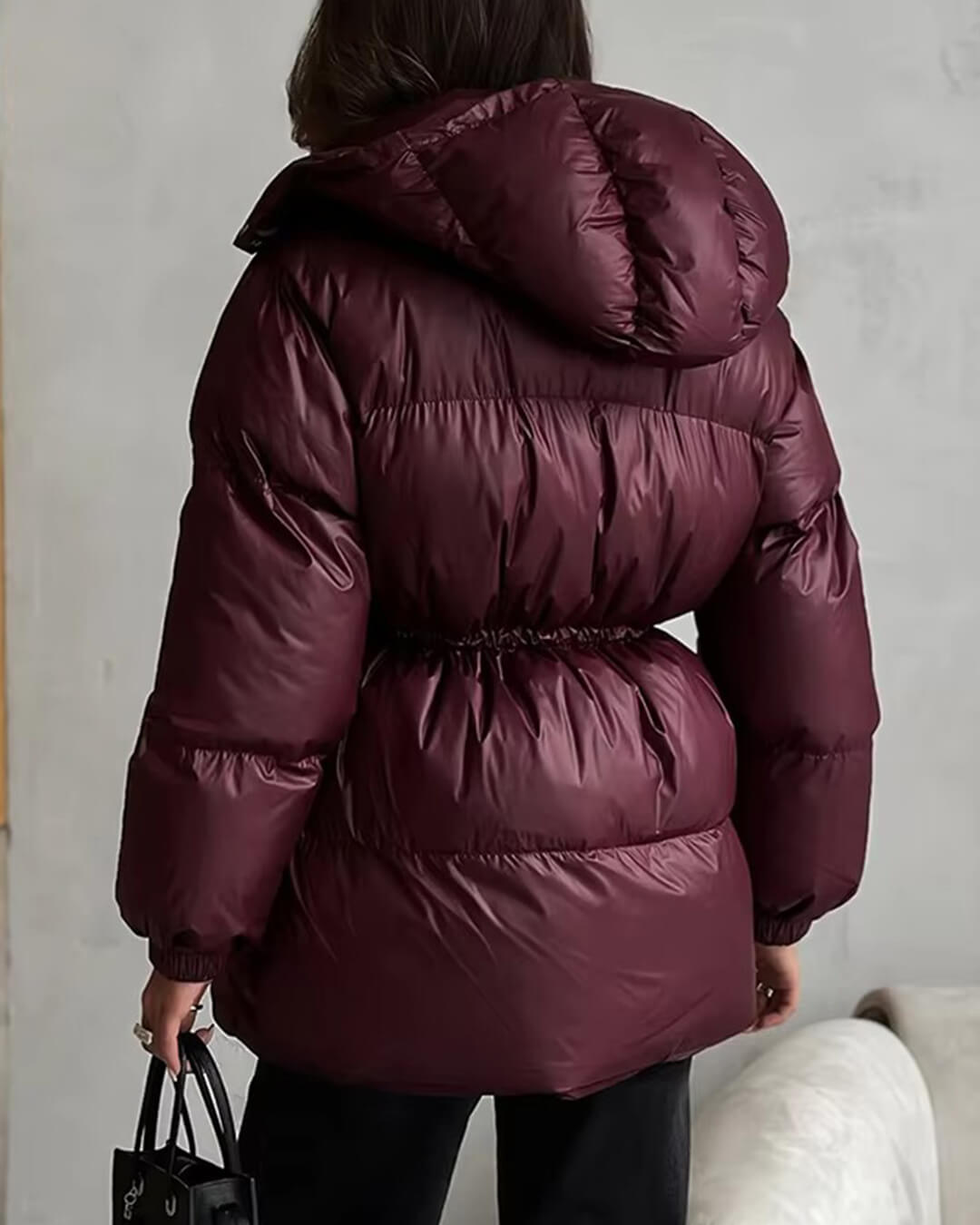 Lorie Women's Hooded Puffer Coat - Drawstring Waist Winter Jacket - Image 5