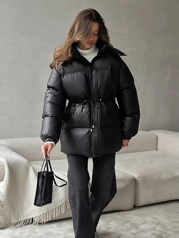 Lorie Women's Hooded Puffer Coat - Drawstring Waist Winter Jacket - Image 2