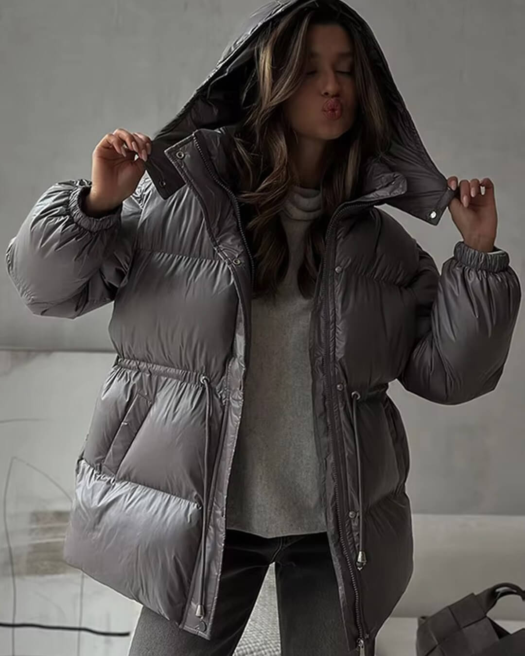 Lorie Women's Hooded Puffer Coat - Drawstring Waist Winter Jacket - Image 7