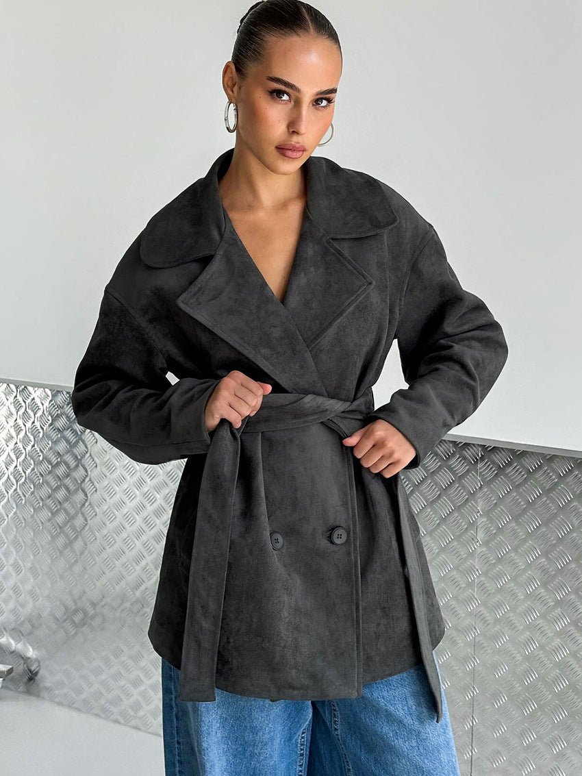 Louisa Lace Up Suede Wrap Coat - Women's Fall and Winter Outerwear - Image 3