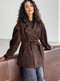 Louisa Lace Up Suede Wrap Coat - Women's Fall and Winter Outerwear