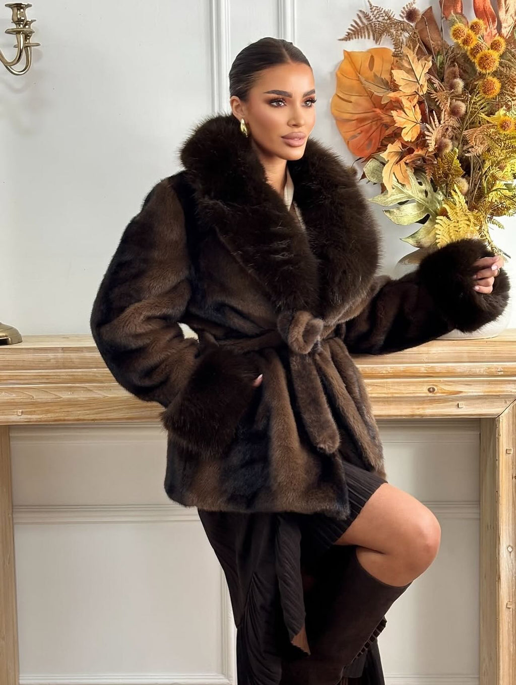 Louise Faux Fur Coat - Women's Fall and Winter Outerwear - Image 4