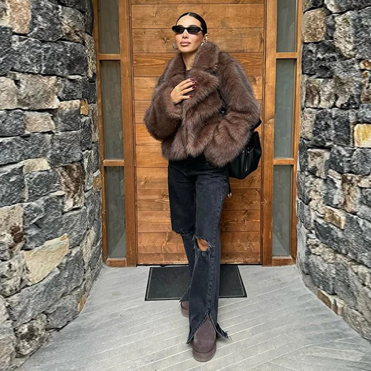 Marian Brown Plush Faux Fur Coat - Cozy Winter Jacket - Image 2