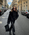 Maris Women's Cropped Black Faux Fur Coat - Plush Lapel Evening Outerwear - Image 4