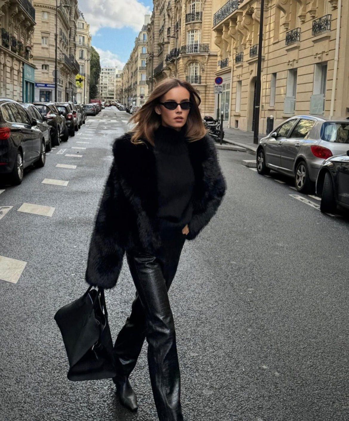 Maris Women's Cropped Black Faux Fur Coat - Plush Lapel Evening Outerwear - Image 4