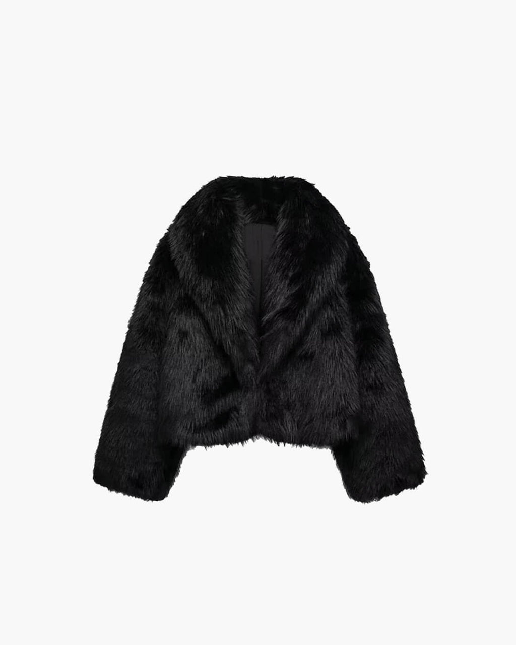 Maris Women's Cropped Black Faux Fur Coat - Plush Lapel Evening Outerwear