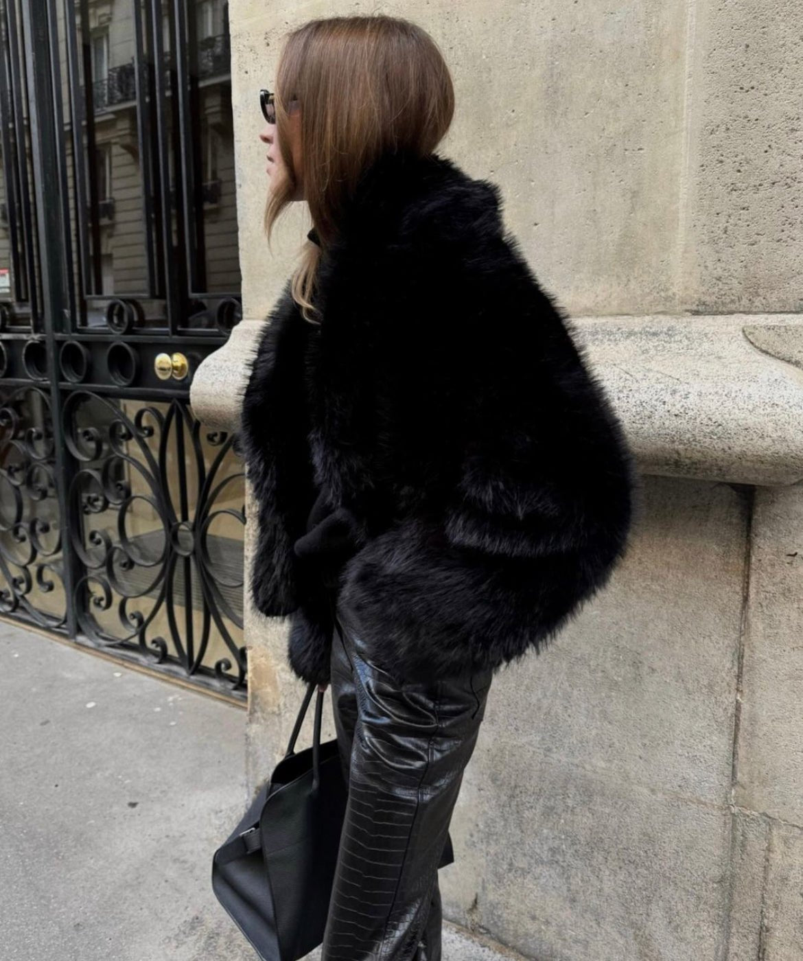 Maris Women's Cropped Black Faux Fur Coat - Plush Lapel Evening Outerwear - Image 3
