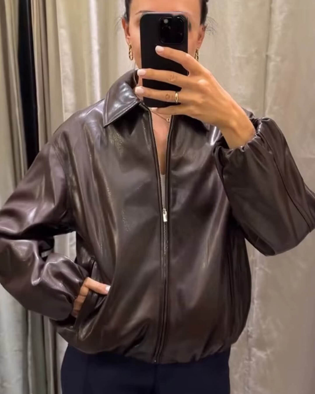 Marivic Zip Up Faux Leather Jacket - Women's Fall and Winter Outerwear - Image 3