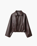 Marivic Zip Up Faux Leather Jacket - Women's Fall and Winter Outerwear
