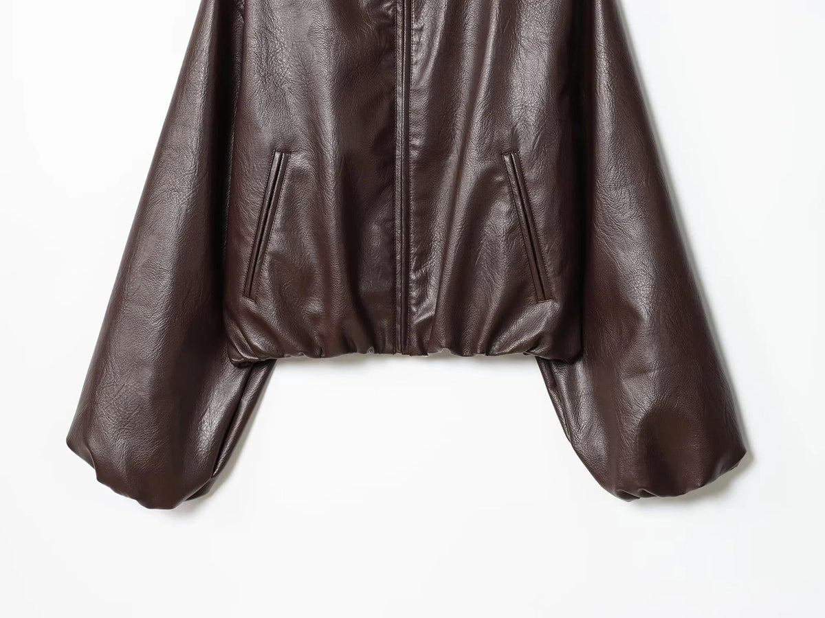 Marivic Zip Up Faux Leather Jacket - Women's Fall and Winter Outerwear - Image 8