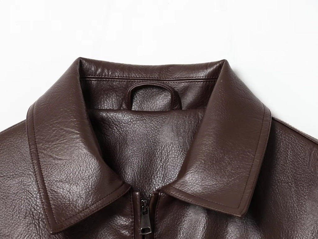 Marivic Zip Up Faux Leather Jacket - Women's Fall and Winter Outerwear - Image 7