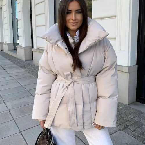 Aemilia Women's Puffer Jacket - Loose Fit Stand Collar Cotton Winter Outerwear - Image 2