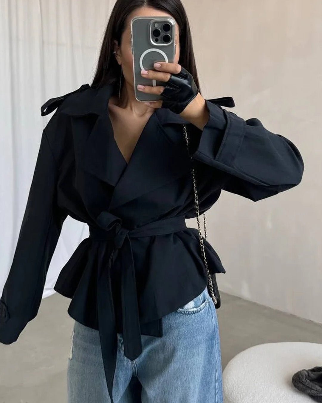 Molly Belted Cropped Trench Coat - Women's Fall and Winter Outerwear - Image 3