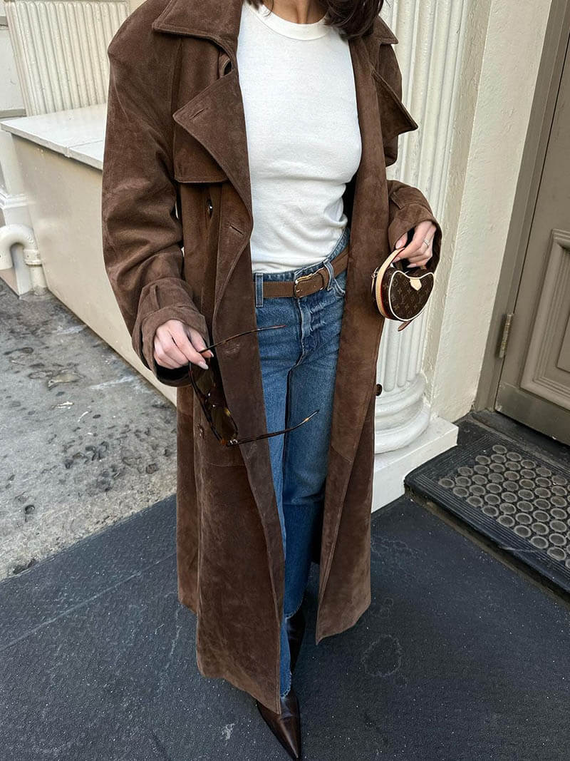 Molly faux suede Trenchcoat - Women's Fall and Winter Outerwear - Image 3