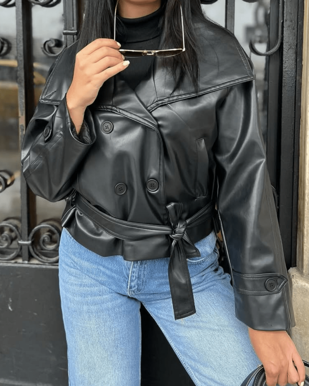 Nina Women's Double-Breasted Leather Jacket - Structured Fall Outerwear - Image 4