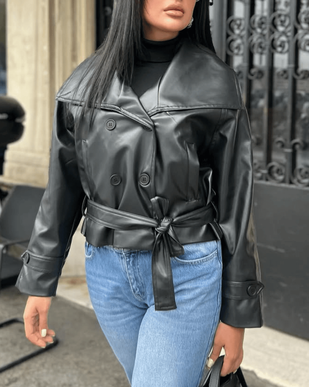 Nina Women's Double-Breasted Leather Jacket - Structured Fall Outerwear - Image 5