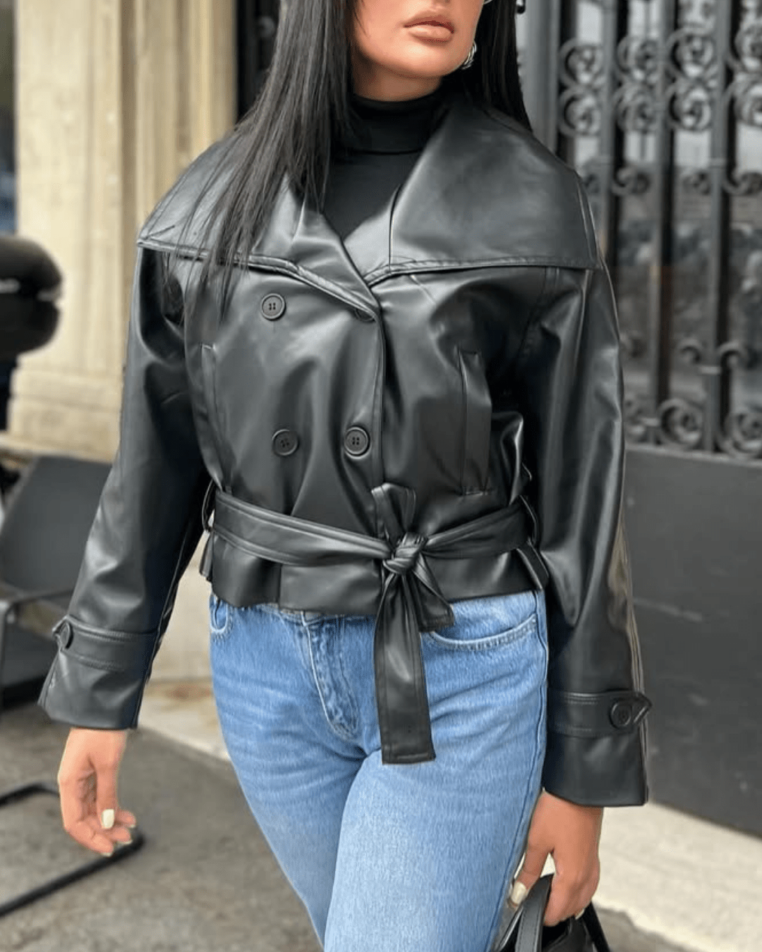 Nina Women's Double-Breasted Leather Jacket - Structured Fall Outerwear - Image 5