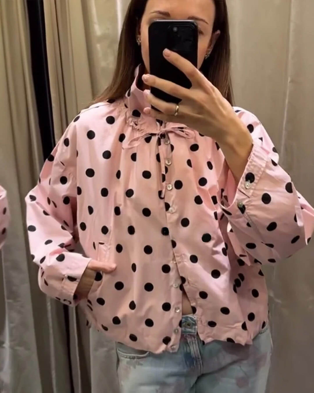 Patricia Polka Dot High Collar Jacket - Women's Fall and Winter Outerwear - Image 2
