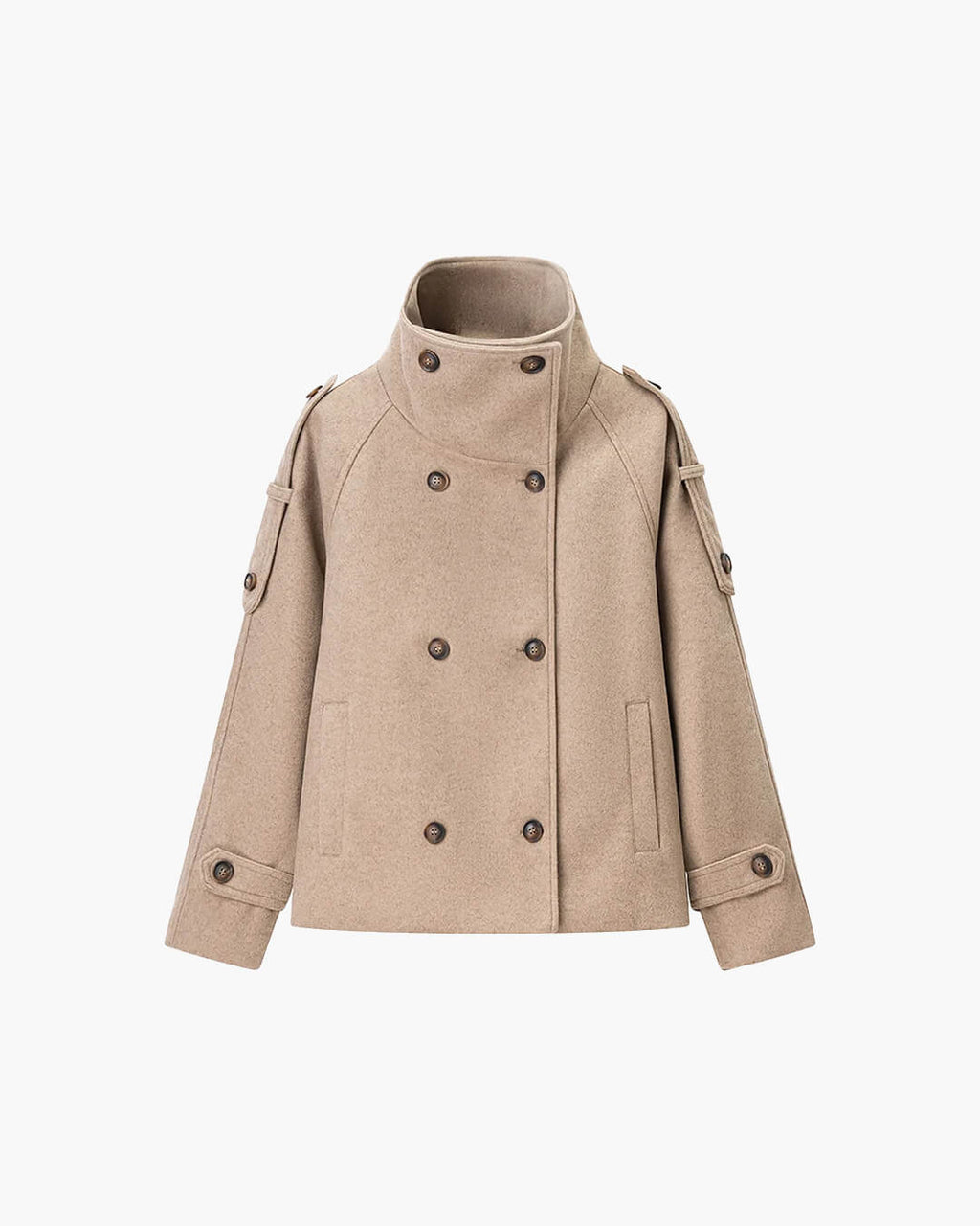 Rhea Stand Collar Breasted Coat - Women's Fall and Winter Outerwear