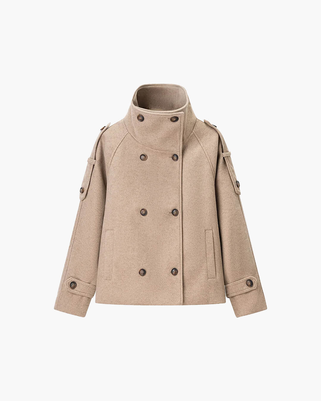 Rhea Stand Collar Breasted Coat - Women's Fall and Winter Outerwear