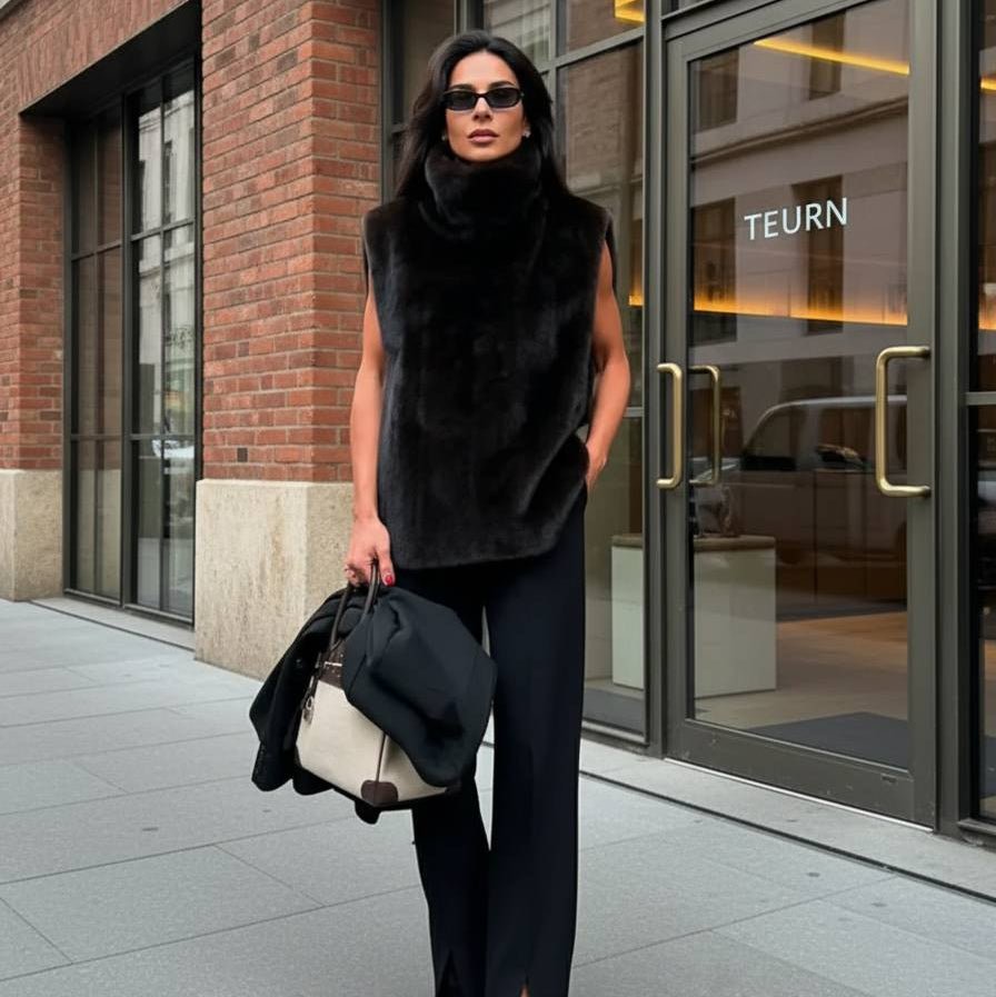 Rina Faux Fur Turtleneck Vest - Women's Fall and Winter Outerwear - Image 4