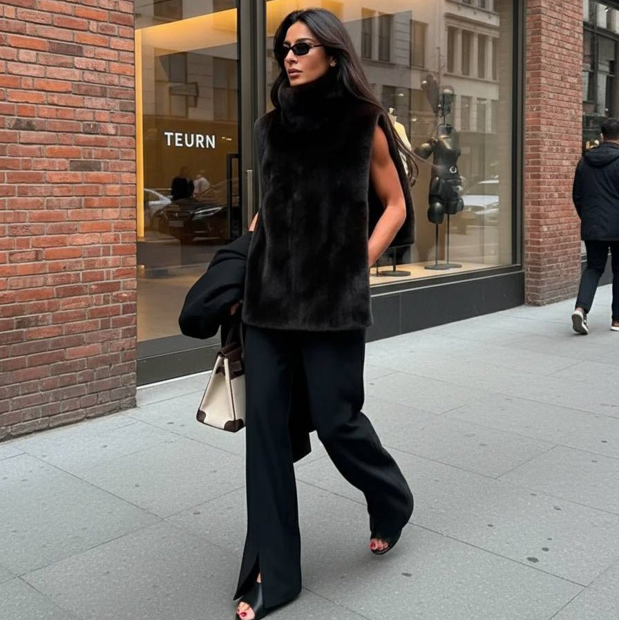 Rina Faux Fur Turtleneck Vest - Women's Fall and Winter Outerwear - Image 5