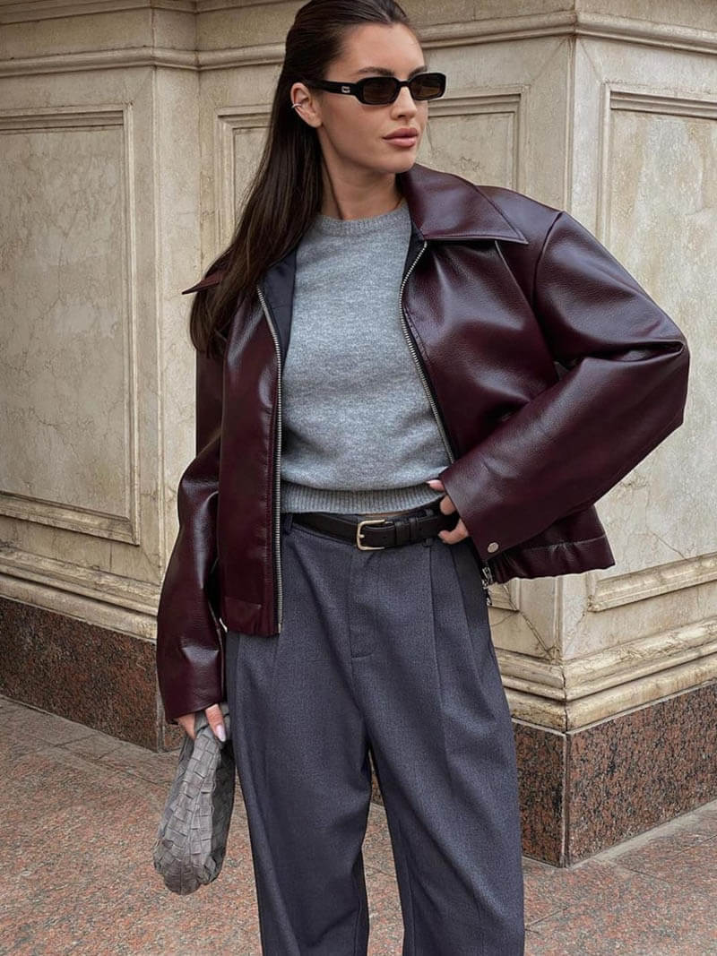 Romy leather Jacket - Women's Fall and Winter Outerwear - Image 6