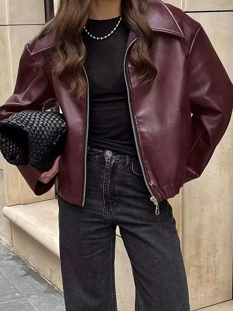 Romy leather Jacket - Women's Fall and Winter Outerwear - Image 4
