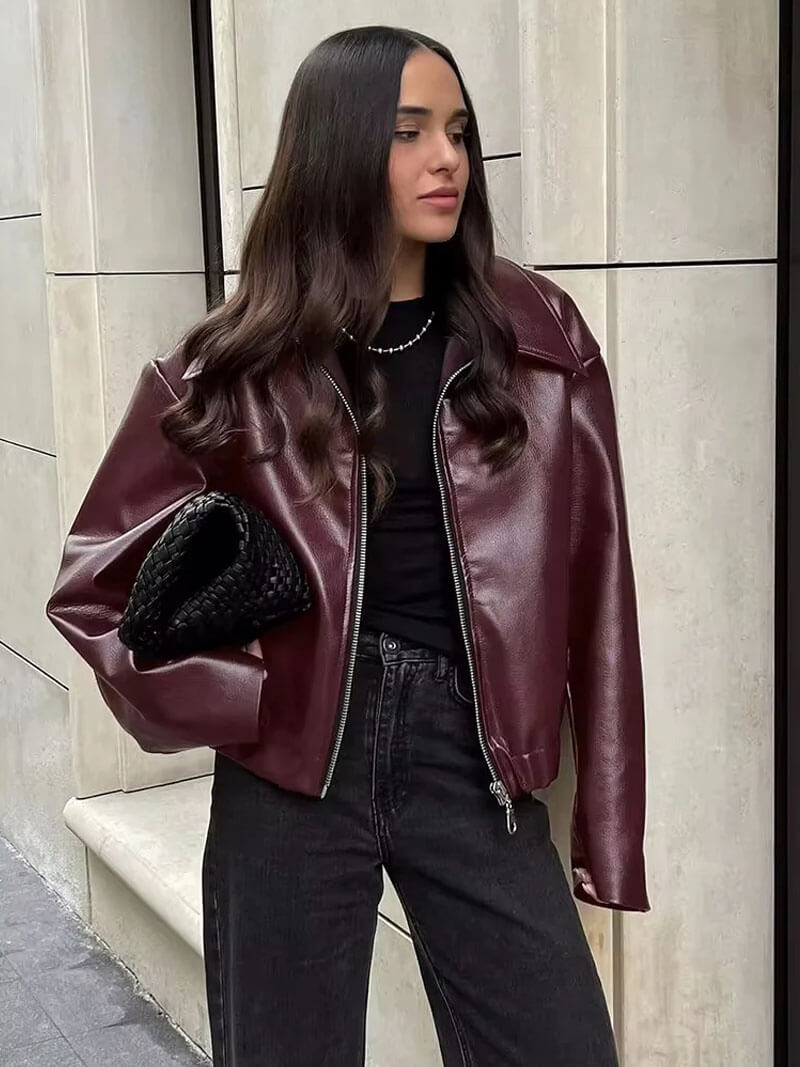 Romy leather Jacket - Women's Fall and Winter Outerwear - Image 3