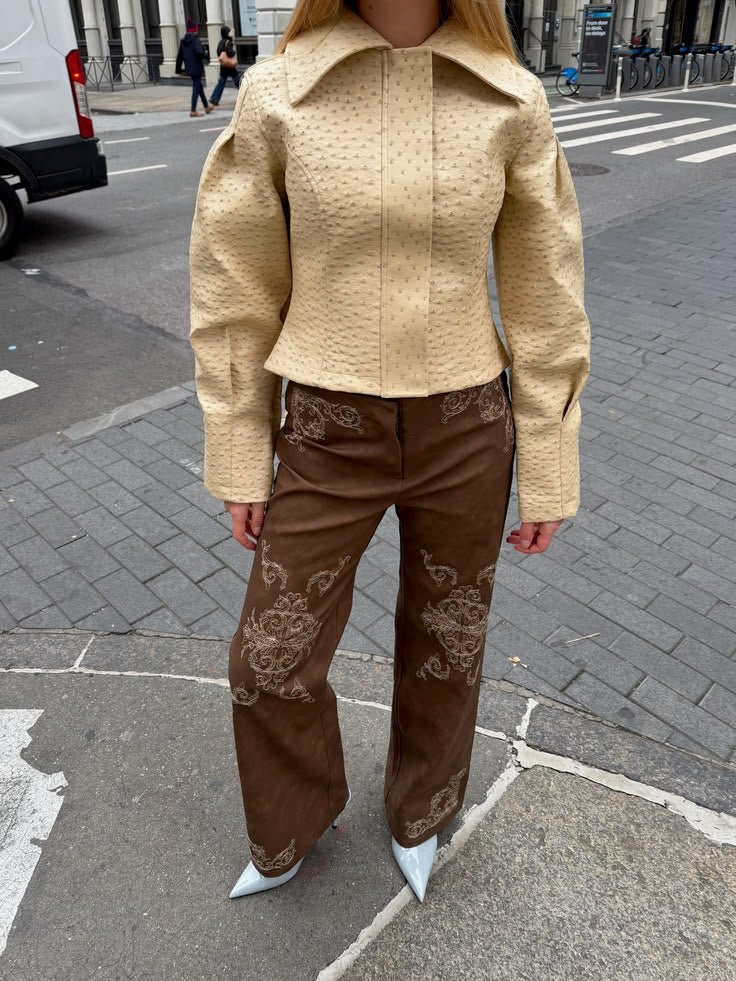 Rosette Ostrich Faux Leather Jacket - Women's Fall and Winter Outerwear - Image 3