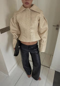 Rosette Ostrich Faux Leather Jacket - Women's Fall and Winter Outerwear