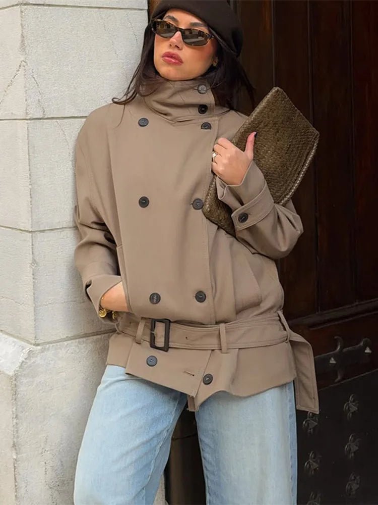 Saddie Belted Short Trench Coat - Women's Fall and Winter Outerwear - Image 2