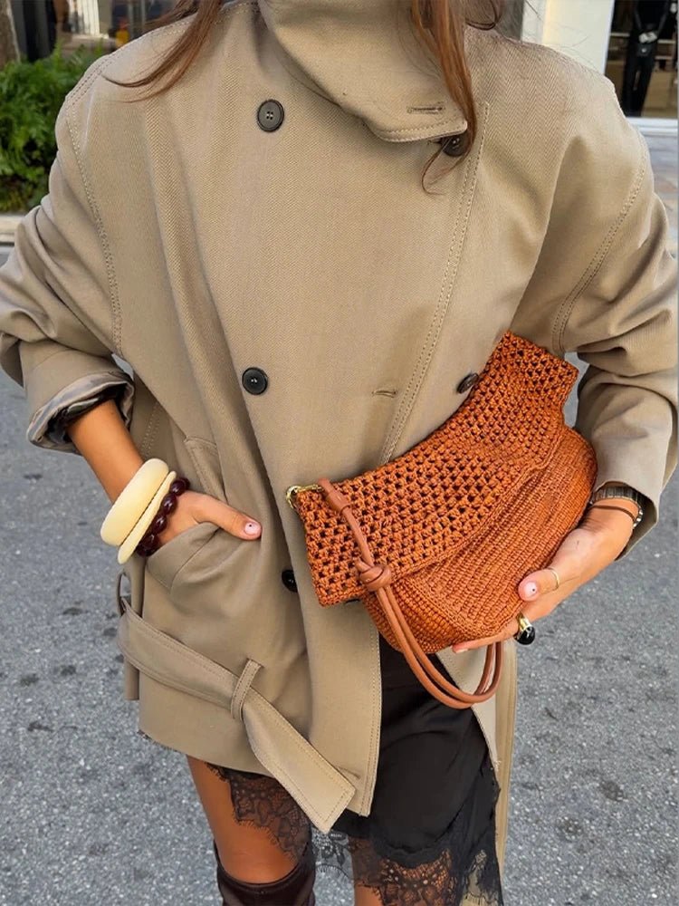 Saddie Belted Short Trench Coat - Women's Fall and Winter Outerwear - Image 3