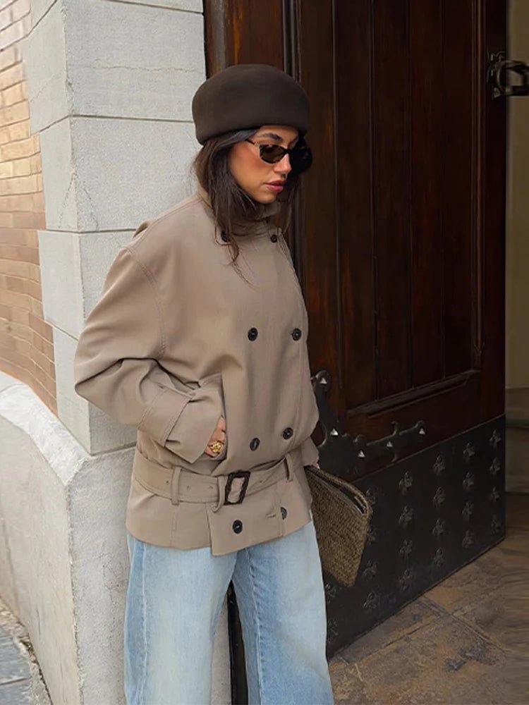 Saddie Belted Short Trench Coat - Women's Fall and Winter Outerwear