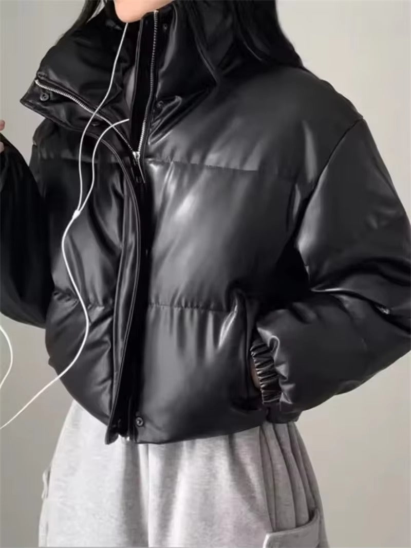 Samantha Faux Leather Puffer Jacket - Women's Fall and Winter Outerwear