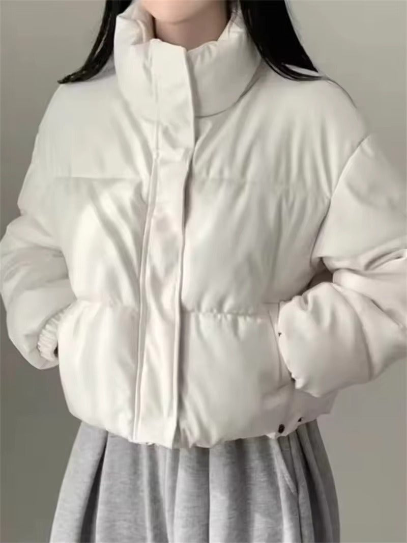 Samantha Faux Leather Puffer Jacket - Women's Fall and Winter Outerwear - Image 2