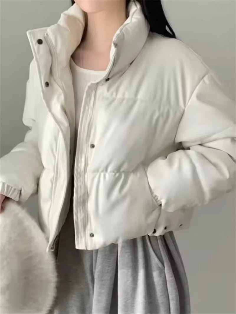Samantha Faux Leather Puffer Jacket - Women's Fall and Winter Outerwear - Image 3